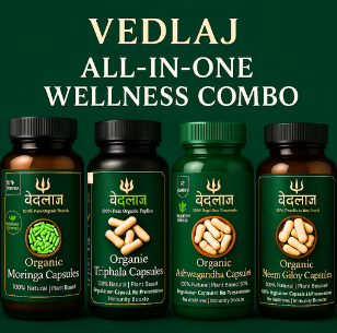 VEDLAJ All-in-One Wellness Combo (Moringa + Ashwagandha + Giloy + Triphala Capsules)
